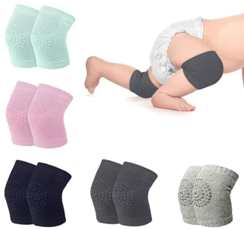 FlyWave Rodilleras Bebe Gateo, 5 Pares Rodilleras Antideslizantes para Bebé, Ajustables Y EláSticas, ProteccióN de Rodillas Y Codos, Ideal para Gatear Y Primeros Pasos, Unisex, Multicolor