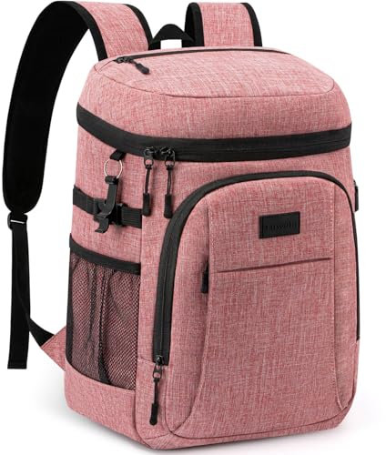 Tuwubi Kühlrucksack 35 Dosen, Rucksack Kühler Isoliert Auslaufsicher für Männer Frauen Wasserdicht Weiche Seiten Mittagessen Camping Strand Reise Eistruhe Rucksack Kühltasche Rosa