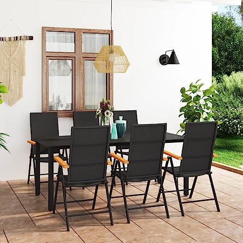 HETFTJN 7-TLG. Garten-Essgruppe, Loungemöbel Terrasse Balkonmöbel Set Sitzlounge Garten Gartensessel Geeignet für Garten Außen Balkon Wenig Platz Schwarz und Braun