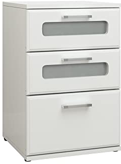ML-Design Table de Nuit avec 3 Tiroirs, Dont 2 avec Insert en Verre Satiné, Blanc, 40x60x38 cm, en Bois MDF, Table de Chevet, Console de Nuit Commode, Adaptée à Chaque Lit Chambre à Coucher ou Bureau