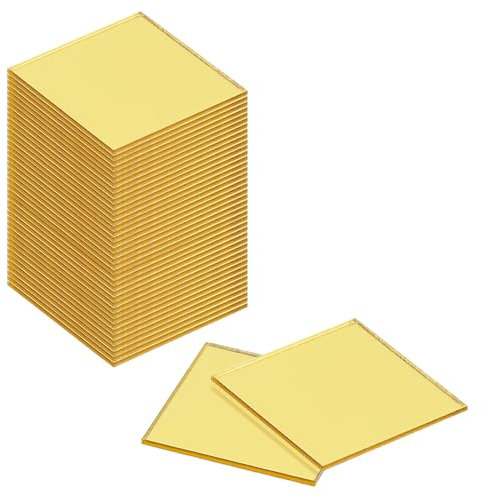 sourcing map 72 piastrelle a specchio a mosaico da 3,5 x 3,2 cm, colore oro medio, autoadesive, in vetro, quadrate, piastrelle a mosaico per decorazioni fai da te