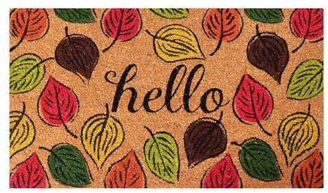 A1HC Natural Coco Coir Door Mat Hello Autumn Leaves Doormat with Heavy Duty Non-Slip PVC Backing - 18 x 30 - Easy to Clean, Welcome Mat for Home, Low-Profile Durable Doormat