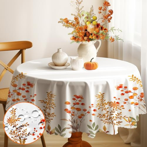 Tischdecke Outdoor Rund 150 cm, Gartentischdecke Wetterfest Abwischbare Tischdecke Abwaschbar, Herbst Floral Tischtuch Wasserdicht Fleckschutz Tischdecken für Draußen küche Esszimmer Erntedankfest