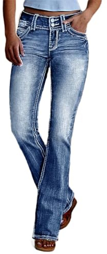 AprPith Damen Bootcut-Jeans mit mittlerer Taille, Reißverschluss, dehnbar, schmal, lässig, Doppelknöpfe, ausgestellte Denim-Hose mit abgenutzter Tasche