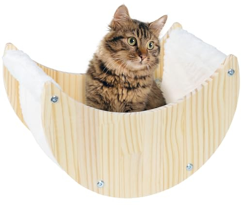 VOSS.PET Kuschelliege „Indra“ für Katzen aus Holz und Plüschstoff, zur Wandmontage