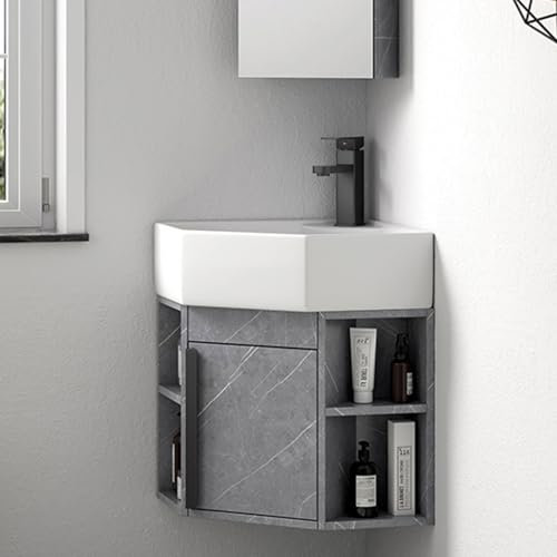 Waschbecken, Badezimmer-Waschtisch mit Waschbecken, Eckwaschbecken zur Wandmontage, dreieckiges Keramikwaschbecken, moderner Badezimmer-Waschbeckenschrank, schwebender Einzel-Badezimmer-Wasc