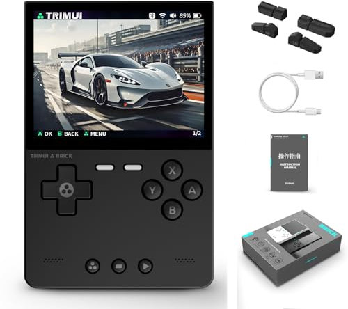 TRIMUI BRICK Handheld Spielkonsole Alter 10+, 8,1 cm Retro Handheld Spielekonsolen Open Source Linux System IPS Bildschirm Eingebaute 13000+ Klassische Spiele Retro Videospielkonsole, 64G TF Karte