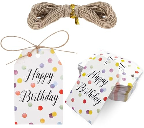 Geschenkanhänger „Happy Birthday“, 100 Stück große Geschenkanhänger für Geschenke dicke personalisierte Geburtstagsanhänger mit Schnur Geburtstagsgeschenkanhänger für Geburtstagsgeschenke Einladungen