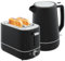 HOMCOM Wasserkocher Toaster Set 2200 W 1,7L Wasserkocher, 2 Scheiben Toaster, 6 Bräunungsstufen, Aufwärmen und Auftauen, Frühstück-Set mit Kalkfilter & Krümelfach Schwarz