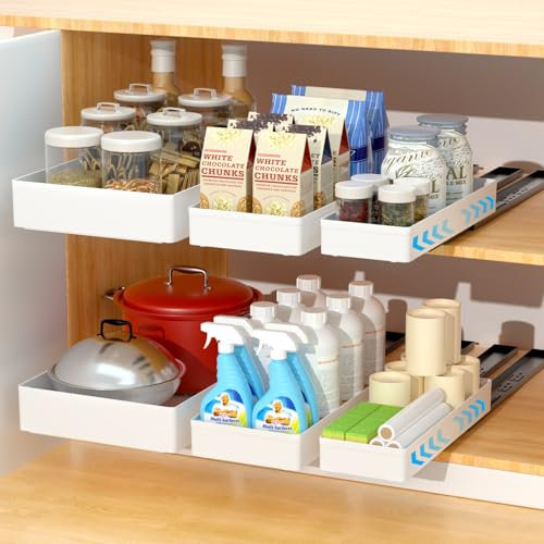 Purpledi Teleskopschublade 3PCS, Ausziehbare Schublade Küche, Ausziehbarer Schrank Organizer, Teleskopschublade Nachrüsten für für Küche Pantry Organisation Einstellbare (Weiß)