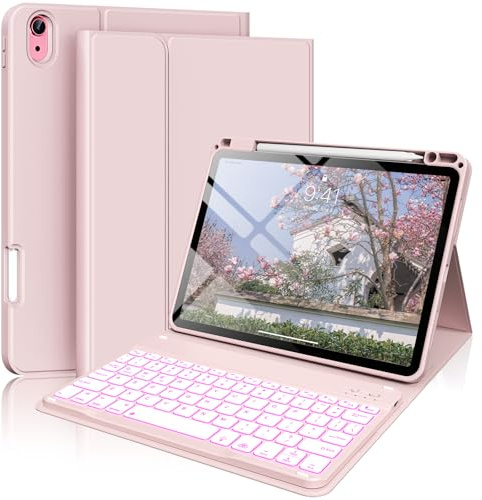SZPSGC for iPad Air 11 Inch Case with Keyboard M4/M3/M2, Air5/Air4, Pink