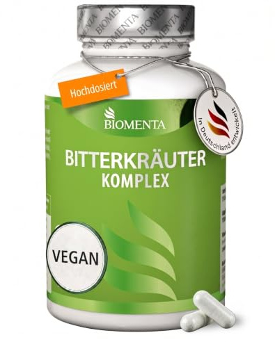 BIOMENTA Bitterkräuter Komplex | 185 Stück | mit 700 mg Pflanzenextrakt pro Tagesdosis | Nahrungsergänzungsmittel hochdosiert | Laborgeprüfte Qualität
