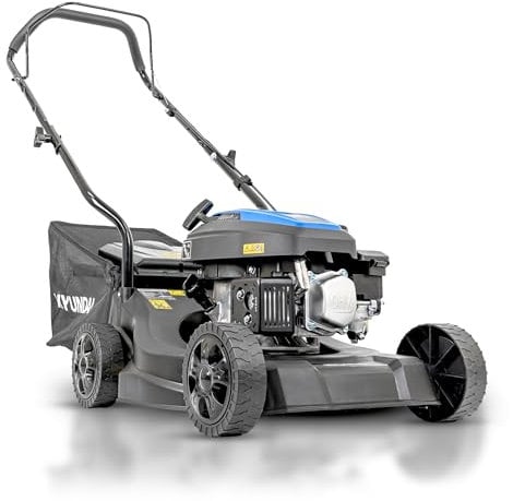 Hyundai Tosaerba a benzina, larghezza di taglio 39 cm, motore 131 cc, sacco di raccolta da 35 litri e scarico posteriore, spinta manuale, edizione nera