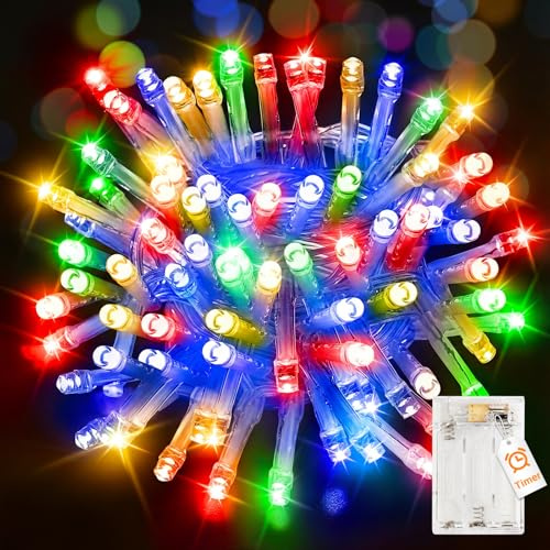 Peasur Lichterkette Batterie mit Timer, 10M 100 LED Bunt Weihnachten Lichterketten Batteriebetrieben, 2 Modi Wasserdicht Lichterkette Innen Weihnachtsdeko für Hochzeit, Party, Zimmer