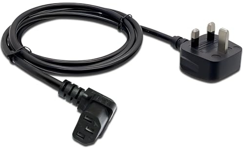 90 Degree PC Power Cable, 1.5 Metre EC C13 Power Cable Upward Angle, UK 3-Pin Fused Plug Copper Core 250V 10A Electric Cable Supply Kettle Monitor TV Computer Printer Replacement Lead, Black