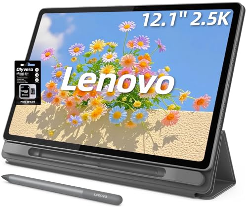 Lenovo 12.1″ Idea Tab Plus, 2.5K Touchscreen, 90Hz Lightweight Tablet, MediaTek Dimensity 6400, 8 GB RAM 384 GB Storage(128GB UFS+256GB SD Card), Integrated Arm Mali-G57 MC2, Tab Pen and Folio Case