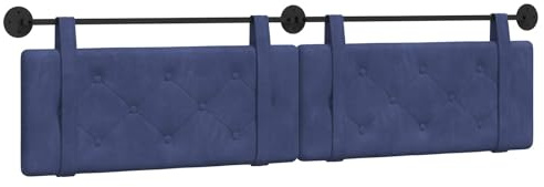 vidaXL Hängendes Kopfteil Polizeiblau Samt, Moderner rechteckiger Wand-Headboard aus Samt, bezogen mit Bändern, Knopfsteppung für entspannende Schlafzimmer-Deko