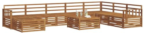 vidaXL Sofagarnituren 9 pcs Natur Massivholz Akazie, Akazienholz Outdoor-Sofa-Set, modernes Gartenmöbel, Bequeme Liege, modulare Design, Poolbereich geeignet