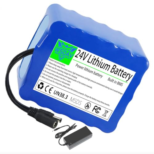 WSDAV Batterie au Lithium 24 V de Remplacement avec Chargeur | Bloc-batterie au lithium 24 V, batterie rechargeable 24 V, boîtier en PVC bleu