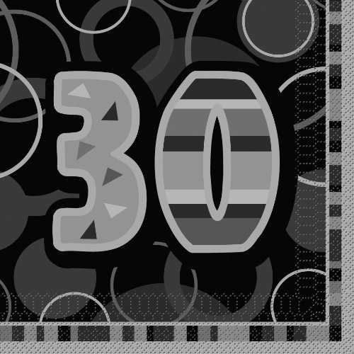 Unique Party 28480 - Glitz Black 30th Birthday Paper Napkins, Pack of 16