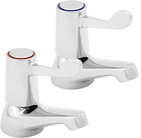 Deva DLT101 Lever Action Basin Taps with Chrome Finish - Large 3 Hot & Cold Easy Use Lever Handles Silver - Pair - Set of 2 Bathroom Sink Faucets - 12 Year Warranty