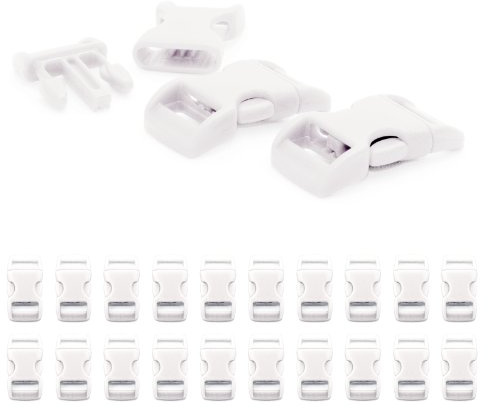 Fermoir à clip en plastique, idéal pour les paracordes (bracelet, collier pour chien, etc), boucle, attache à clipser, grandeur: 3/8”, 29mm x 15mm, couleur: blanc, lot de 20 fermoirs