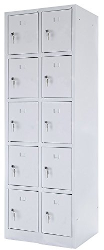 BRB Schließfachschrank, 10 Fächer, HxBxT 1800x600x500 mm, lichtgrau RAL 7035