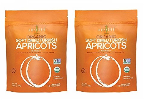 Amphora International All Natural Organic Soft Dried Turkish Apricots, 6 Oz Each (Pack of 2)