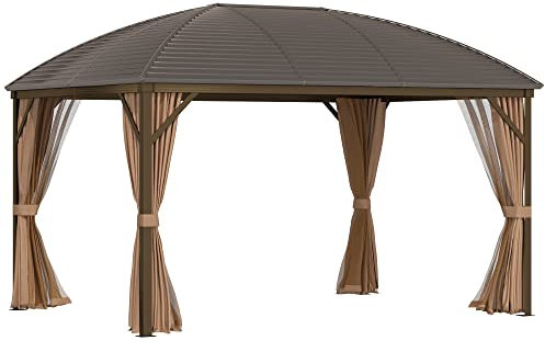 Outsunny 3 x 4m Patio Aluminium Gazebo Hardtop Metal Roof Canopy Marquee Party Tent Garden Outdoor Shelter with Mesh Curtains & Side Walls