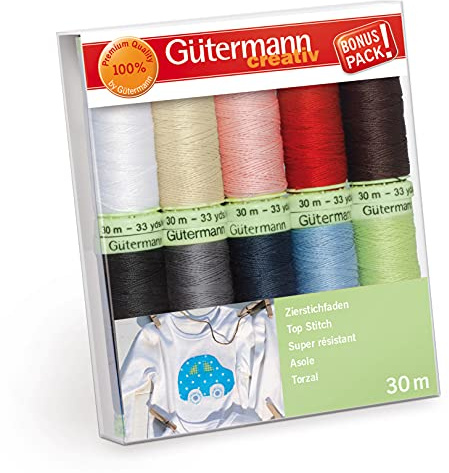 Gütermann creativ Sewing thread set with 10 spools Top Stitch 30 m in the popular basic colours