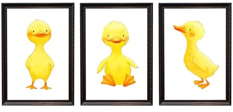 Generisch Din A4 Kunstdruck Ungerahmt - 3er Set Ente Entchen Aquarell Kinderzimmer Gelb Geschenk Druck Poster Bild