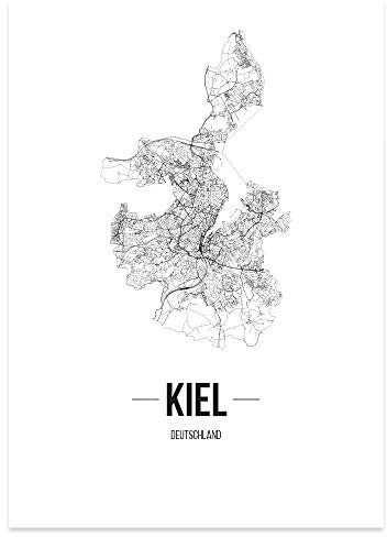 JUNIWORDS Stadtposter, Kiel, Wähle eine Größe, 30 x 40 cm, Poster, Schrift B, Weiß