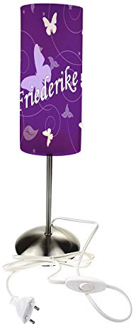 CreaDesign TI-1032-05 Schmetterling lila Nachttischlampe Kinderzimmer mit Namen, Kinder Tischlampe/Schlummerlicht mit Schalter für Steckdose, E14, 38 cm hoch