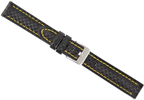 Eichmüller BandOh 20mm Leder Uhren Armband Schwarz mit gelber Naht Carbon Look Dornschließe