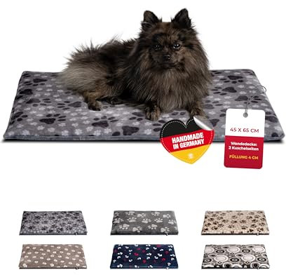 HS-Hundebett® Hundedecke XS (45x65 cm) – Wendbar & gemütlich Dank 3 cm Füllung – Perfekt fürs Sofa, Auto & Hundebox – Pfote Grau, Made in DE