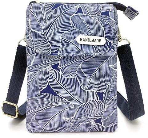 fanshu umhängetasche für Handy und geldbörse Segeltuch schultertasche damen klein handy tasche damen umhänge handytasche zum umhängen stoff(Blau)