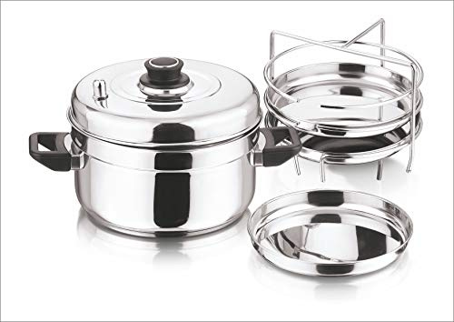 Vinod Stainless Steel Dhokla Cooker – Suitable For Indian Cooking - 3 Tier Stand – Heat-Resistant Knobs – Dust Resistant – Ergonomic Plates – Food Grade Dhokla Plates For Cooker, Electric Pot
