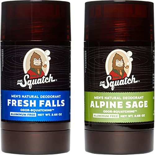 Dr. Squatch Men's Natural Deodorant - Aluminiumfreies Deodorant - Alpiner Salbei + Fresh Falls (78.4 ml, 2er-Pack Bar)