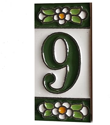 Piastrelle in ceramica con numeri e lettere, motivo floreale verde, dimensioni delle piastrelle: 7,5 cm x 3,5 cm, da 2 a 10 cornici per piastrelle (9)