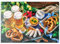 MyPuzzle Oktoberfest-Menü, Bayerische Würstchen mit Brezeln, süßem Senf und Bierkrügen - Premium 500 Teile Puzzle - MyPuzzle Sonderkollektion von Puzzle Galaxy