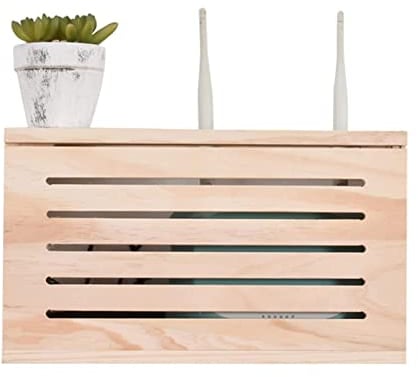 TTFFWW Wooden Wireless Router Storage Box, Wall-Mounted Home and Office Set-top Box Bracket Cover Box Creative Decorative Storage Box,34CM