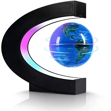 Flagest Magnetic Levitation Floating Globe, Levitating C Shape Globe with LED Lights for Education Home Office Desk Bookshelf Decor, Holiday Anniversary Creative Gift(3.3 Inches)