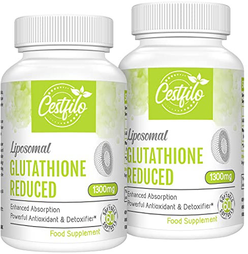 Cestfilo Liposomal Glutathione Reduced 1300 mg, Active Form L Glutathione Reductase (GSH), Powerful Antioxidant for Optimal Cell Protection (60 Count (Pack of 2))