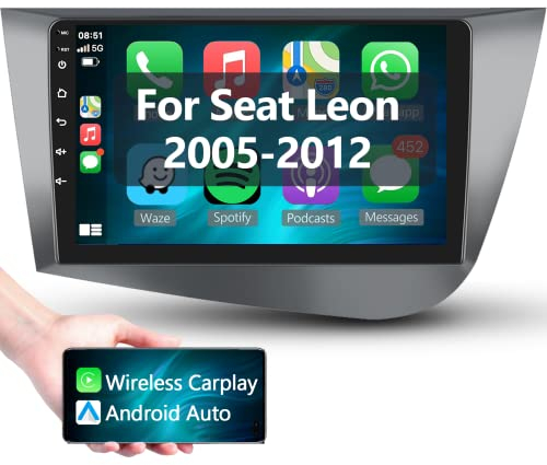 Podofo Android Carplay Autoradio für Seat Leon 2 MK2 2005-2012(Linkslenker), Android Auto HiFi GPS 9 Touchscreen WiFi Bluetooth FM RDS Radio USB Auto Navi Player für Seat Leon