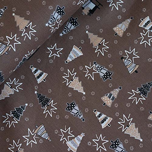 8,50 /m2 Stoff Baumwolle Lebkuchen & Tannenbaum Meterware | Baumwollstoff Weihnachten | Zum Nähen von Weihnachtsdeko & Deko braun