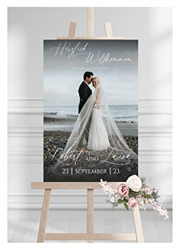 Manschin Laserdesign Willkommensschild Aluverbund personalisiert - selbst gestalten - Made in Germany - Welcome Willkommen Schild für Hochzeit, Geburtstag und alle Anderen Feste (Aluverbund, 80x55cm)