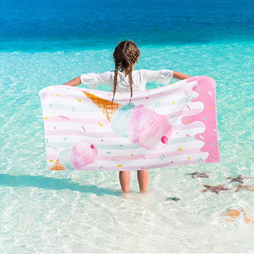 Wernnsai Eiscreme-Strandtuch,superweich, Handtücher für Kinder, schnell trocknend,Badetuch, Stranddecke, saugfähig, leicht, Reisehandtuch, 76 x 150 cm
