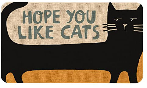 Roszwtit Cat Front Door Mat 30 X 17 Inch Black Cat Doormat Indoor Outdoor Funny Floor Mat Non Slip Rubber Hope You Like Cats Welcome Mats