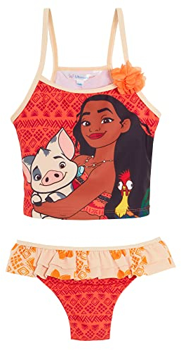 Disney Mädchen Moana Tankini Kinder Zweiteiler Deluxe Bademode Schwimmen Kostüm Pool Strand Badeanzug, Orange, 2-3 Jahre
