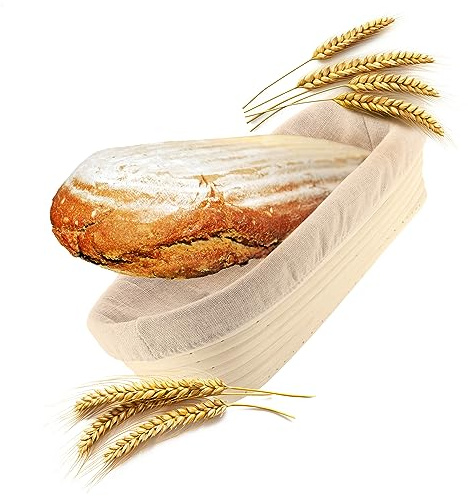 Robin Goods® oval jäskorg med linneinlägg | Naturlig rottingkorg för deg och brödjäsning